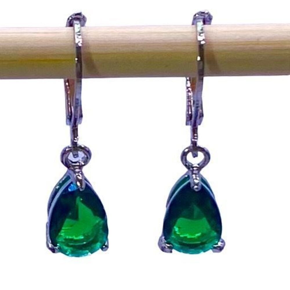 Dangle Earrings 1” (AWO) Green Zircon Gems